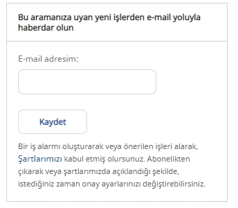 yeni iş ilanlarını mail ile haberdar et