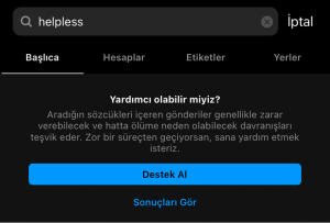 Instagram'da çıkan depresyon yardım önerisi
