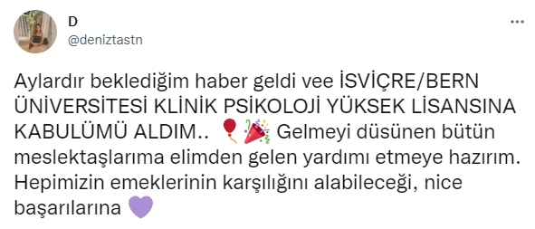 İSVİÇRE/BERN ÜNİVERSİTESİ KLİNİK PSİKOLOJİ YÜKSEK LİSANSI
