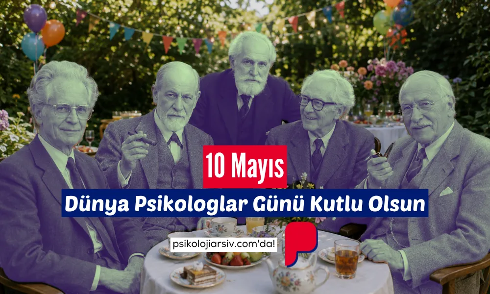 Psikoloji bilimine katkı sağlayan önemli isimlerle hazırlanan 10 Mayıs Dünya Psikologlar Günü kutlama görseli.
